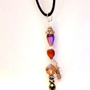 Hand crafted necklace owl pendant colorful glass Crystals